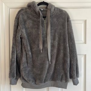 Super cozy, super plush, grey quarter zip hoodie with pockets